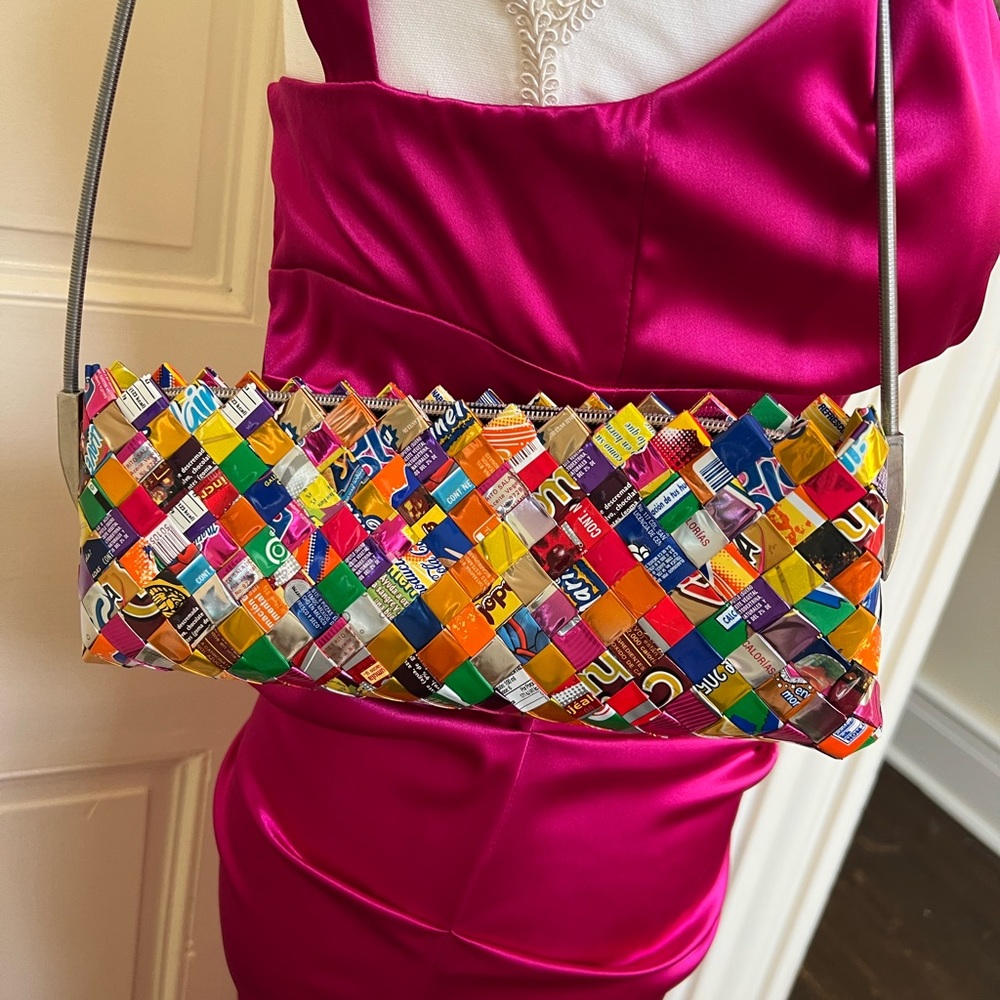 Handmade Candywrapper Multicolor Shoulder Bag - Picture 2 of 7